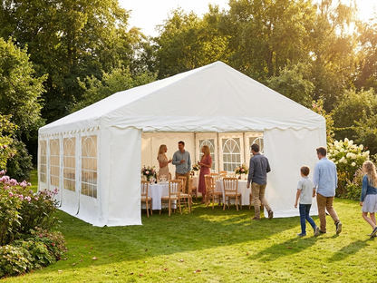 Marquee 6x12m white PE tarpaulin and steel frame for outdoor events - view 3
