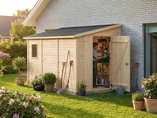 Wooden lean-to shed made from Nordic Spruce for garden storage