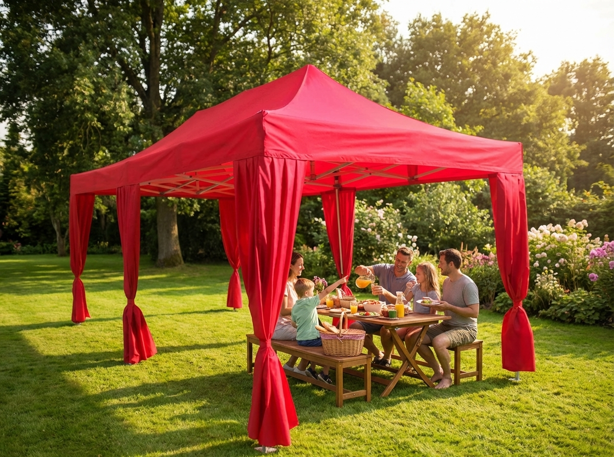 Red Pop Up Gazebo with Steel Frame and PVC Backing - view 3
