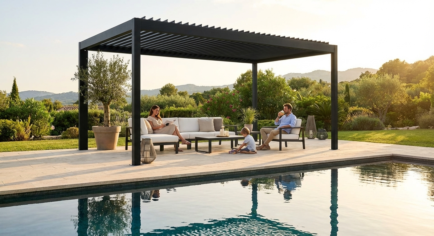 Aluminium pergola gazebo in black, 3x5.8m, outdoor use - view 3