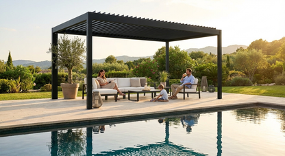 Aluminium pergola gazebo in black, 3x5.8m, outdoor use - view 3