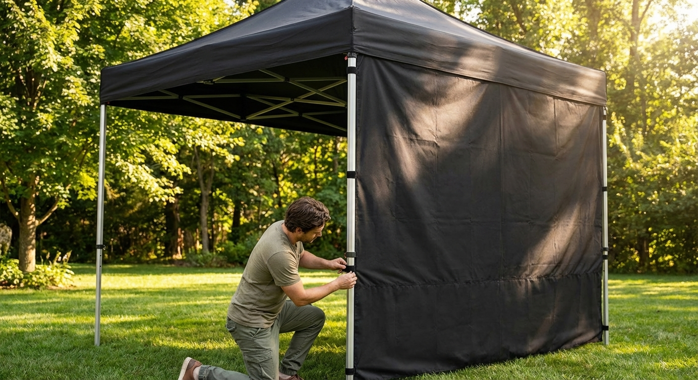 Black sidewall for FleXtents tent, 3m wide, polyester with PVC backing - product detail