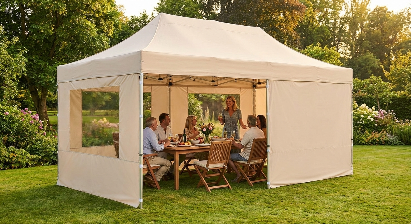 Pop up gazebo 4x8 m in latte colour with aluminium frame - view 3