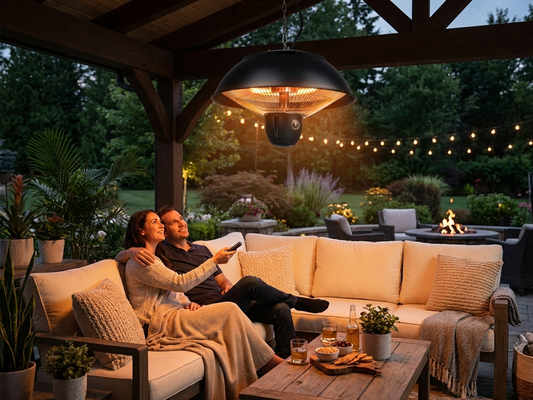 Halogen patio heater in black steel for outdoor use - product detail