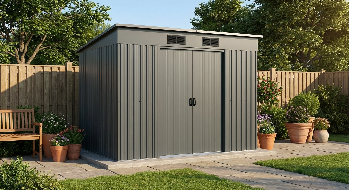 Anthracite garden shed made of galvanised steel for outdoor storage
