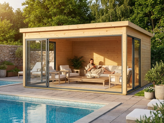 Wooden Cabin made from Nordic Spruce in natural colour - product detail