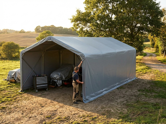 Grey polyethylene roof cover for 5x10 m storage shelter - product detail