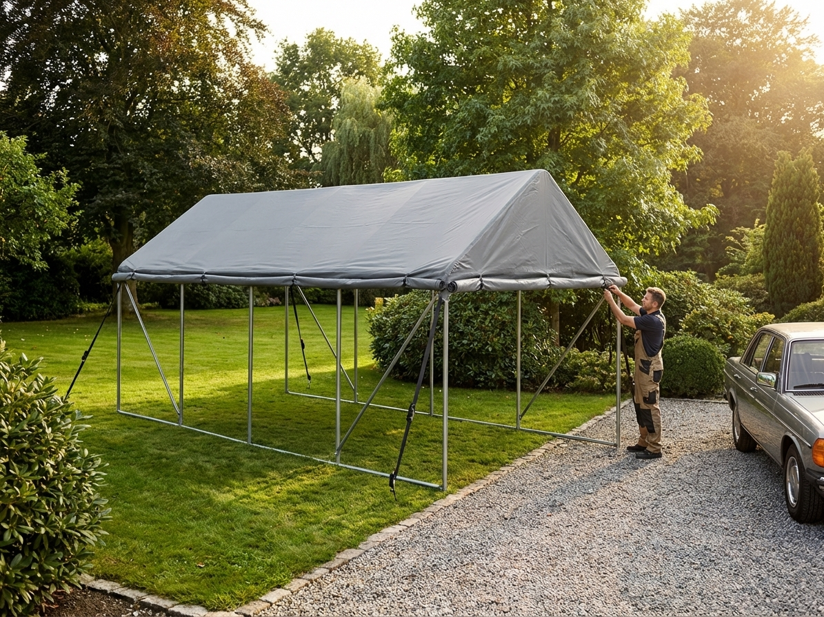 Grey polyethylene roof cover for portable garage, size 3.3x7.2 m - view 3
