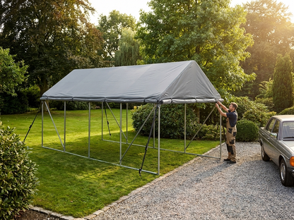 Grey polyethylene roof cover for portable garage, size 3.3x7.2 m - view 3