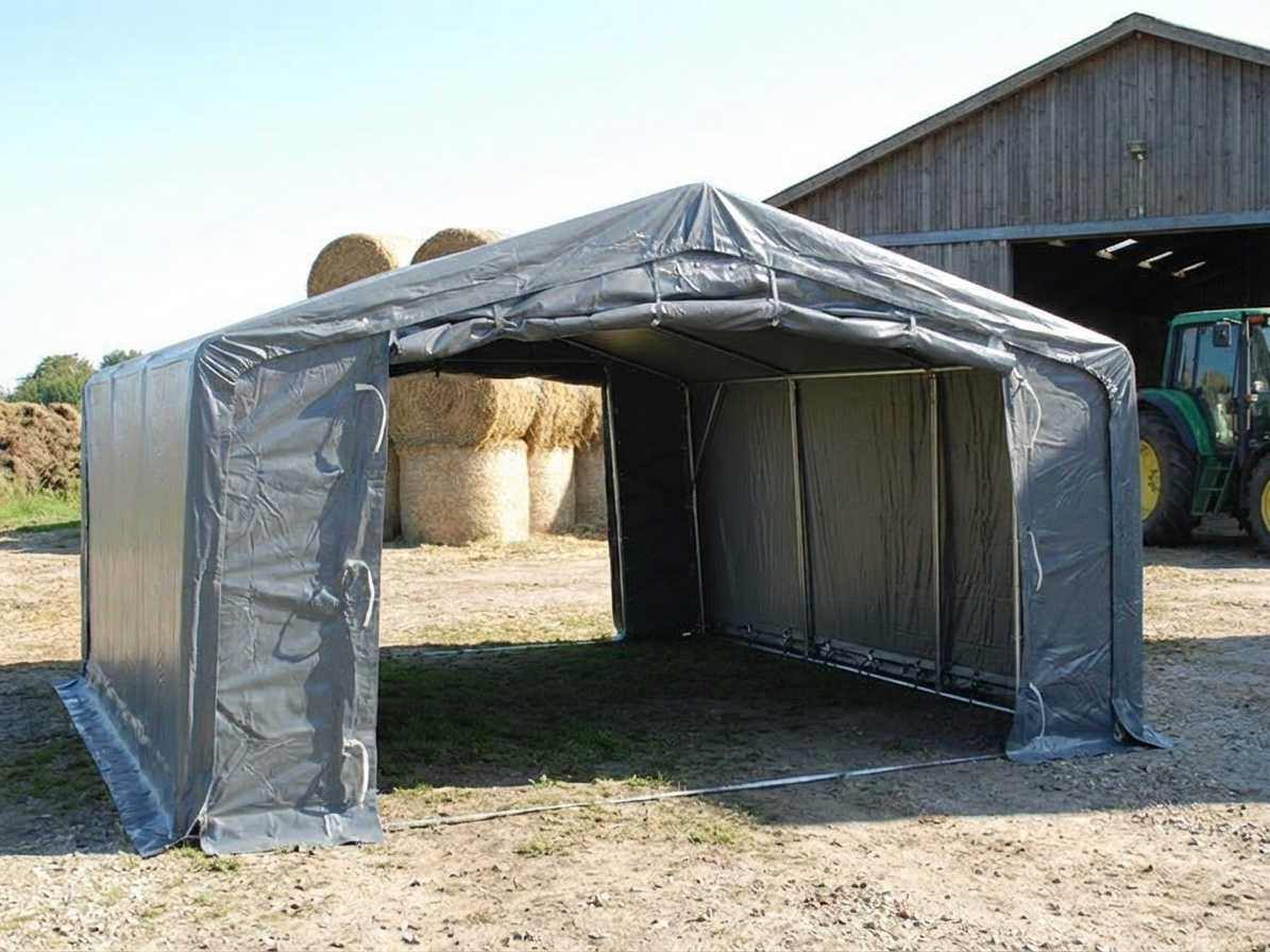 Grey PVC storage shelter with steel frame for industrial use - product detail