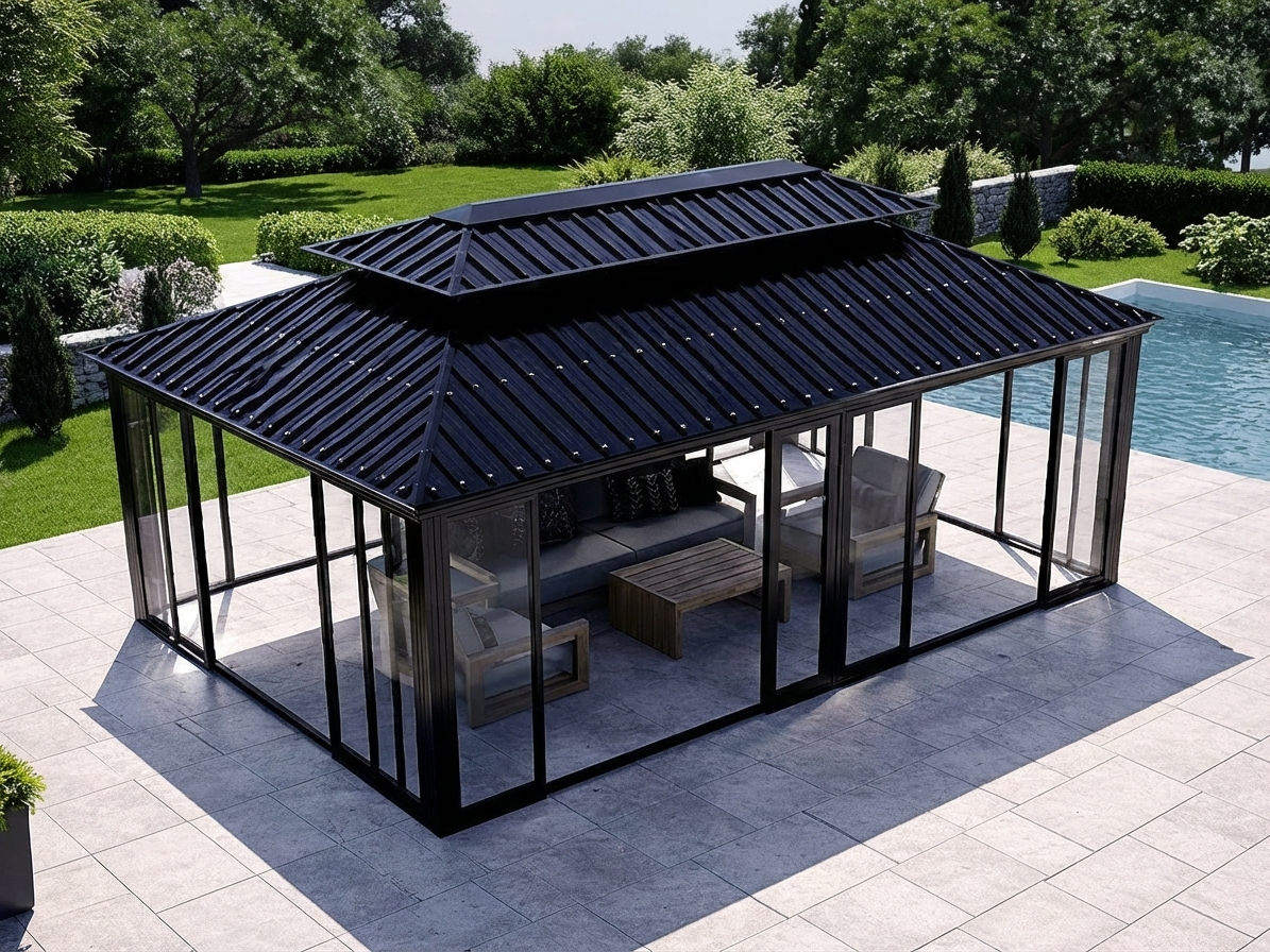 Black Aluminium and Steel Gazebo for Outdoor Shelter