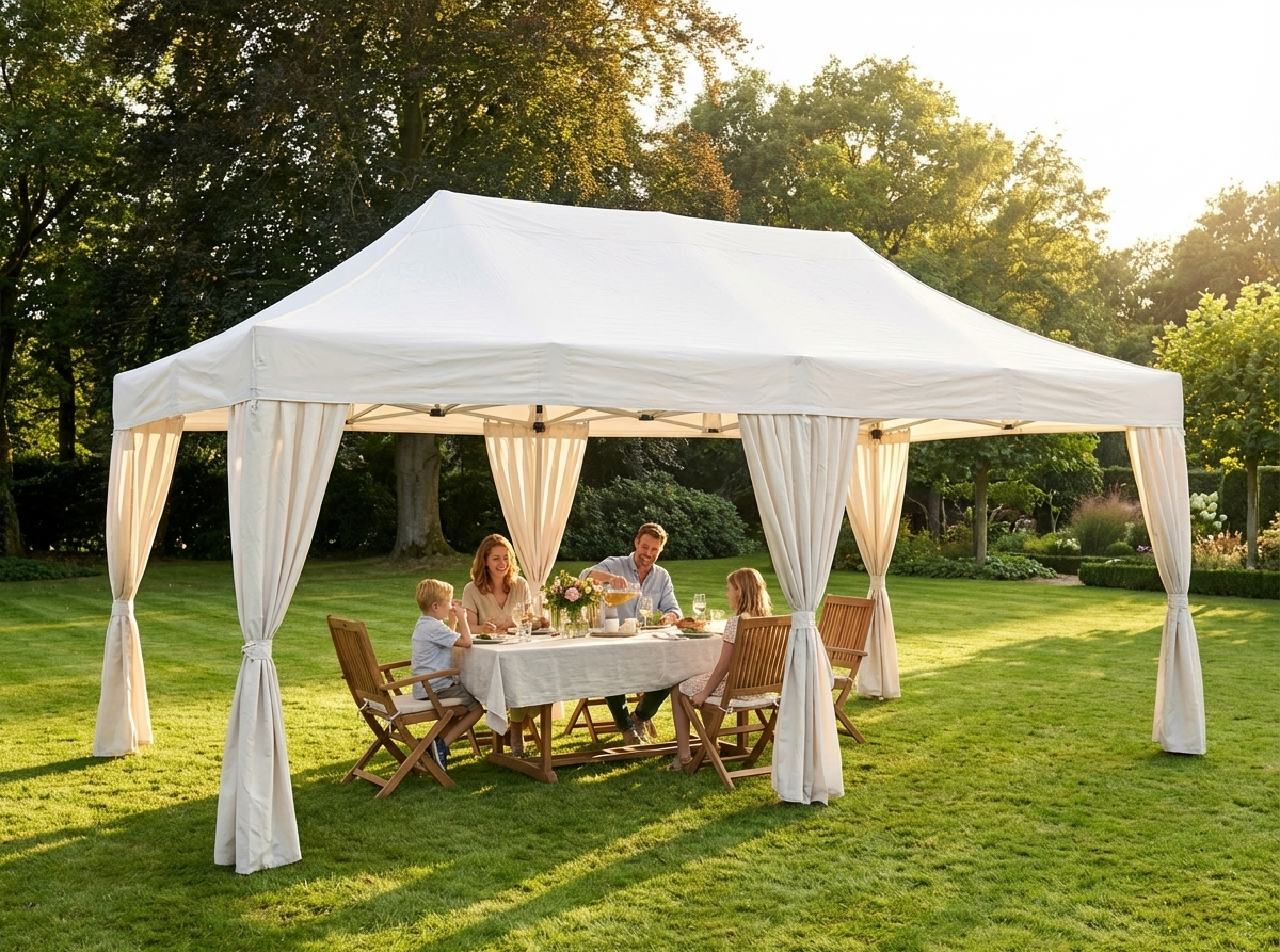 White pop-up gazebo with steel frame for outdoor events - product detail