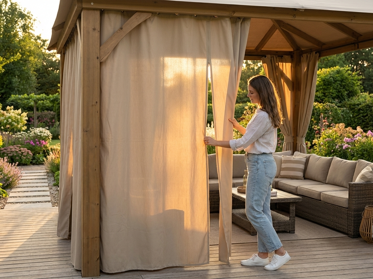 Gazebo curtain in sand colour for outdoor use - view 3