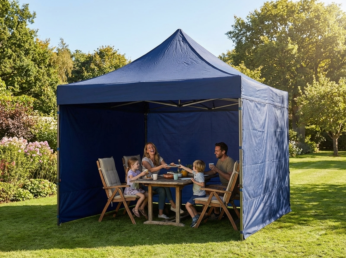 Pop up gazebo in dark blue with steel frame - view 3