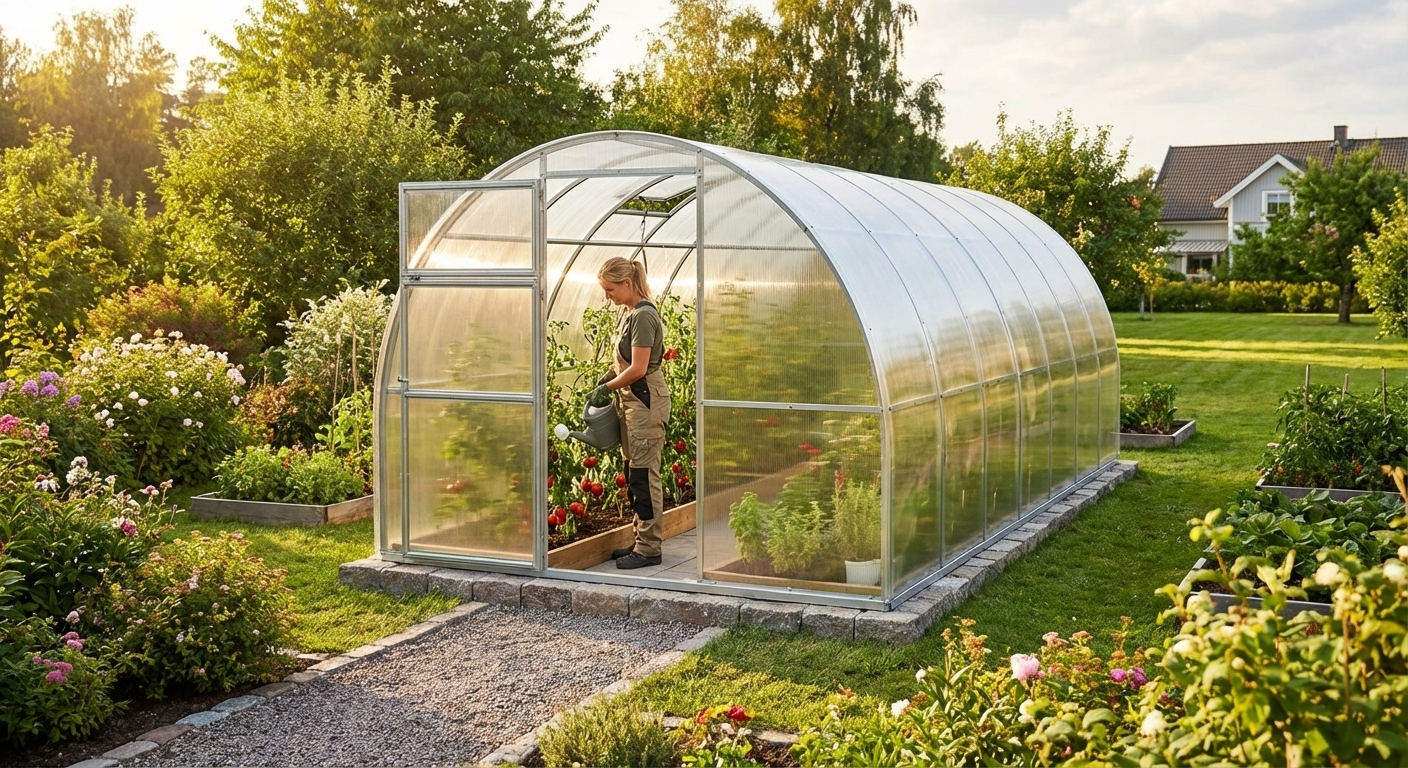 Polycarbonate Greenhouse 24m² Silver with Galvanised Steel Frame