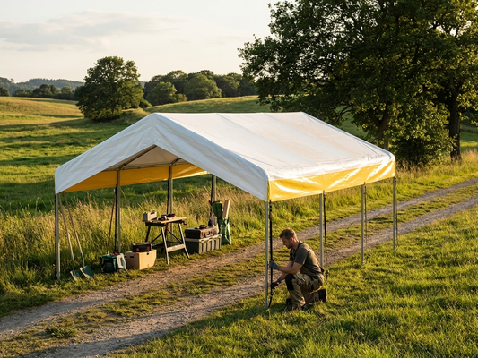 PVC storage tent roof cover in white and yellow, 4x6 m