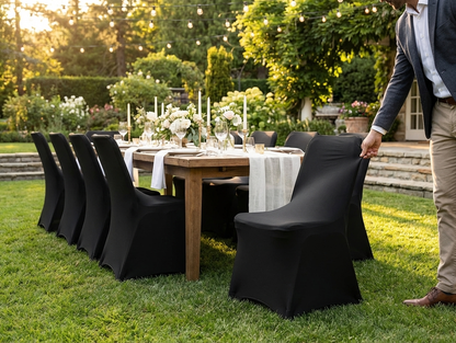 Black stretch chair cover for event use, 44x44x80 cm - view 3