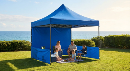 Blue pop up gazebo with steel frame for outdoor events