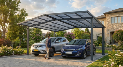Polycarbonate Double Carport in Grey with Aluminium Frame