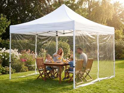 Clear pop-up gazebo 4x4m with aluminium frame for outdoor use