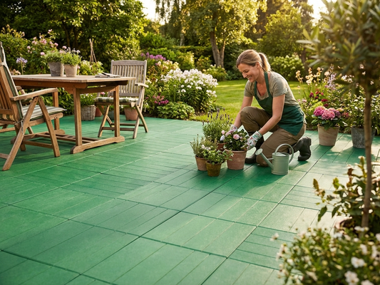 Green plastic flooring made from high-quality polyethylene