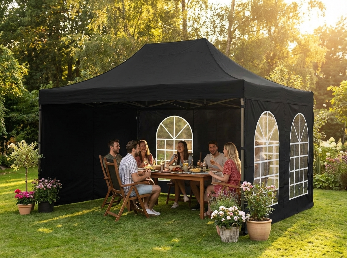 Black pop-up gazebo with steel frame for outdoor events - view 3