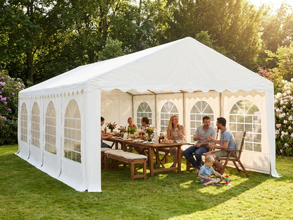 White PVC marquee 6x12m with steel frame for outdoor events