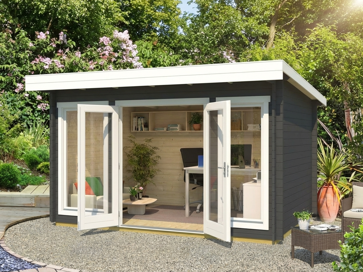 Wooden Cabin in Dark Grey made from Nordic Spruce