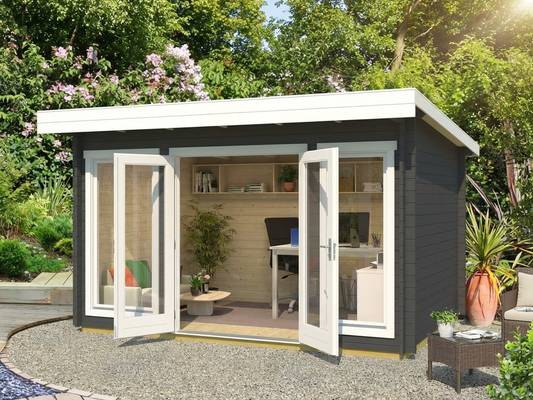 Wooden Cabin in Dark Grey made from Nordic Spruce