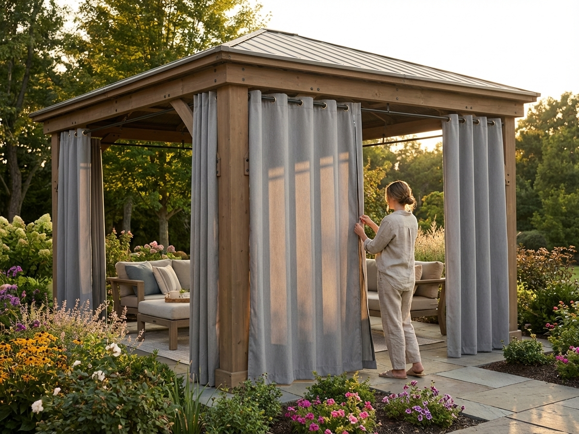 Grey gazebo curtains for outdoor use, 3x4 metres in polyester - view 3