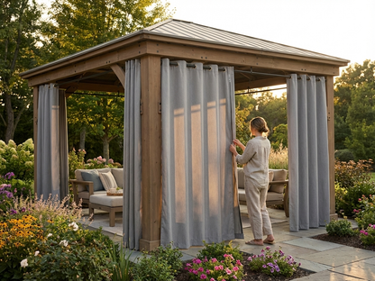 Grey gazebo curtains for outdoor use, 3x4 metres in polyester - view 3