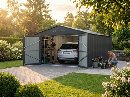 Metal garage in anthracite made of galvanised steel - product detail