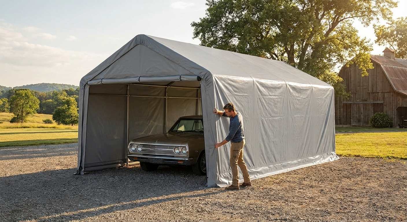 PVC Roof Cover for Portable Garage, Grey, 3.3x6 m - view 3