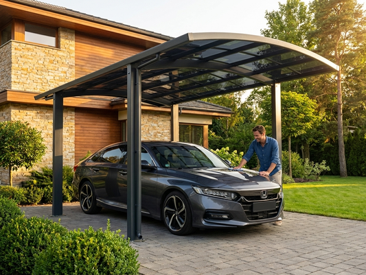 Grey carport with aluminium frame and polycarbonate roof - product detail