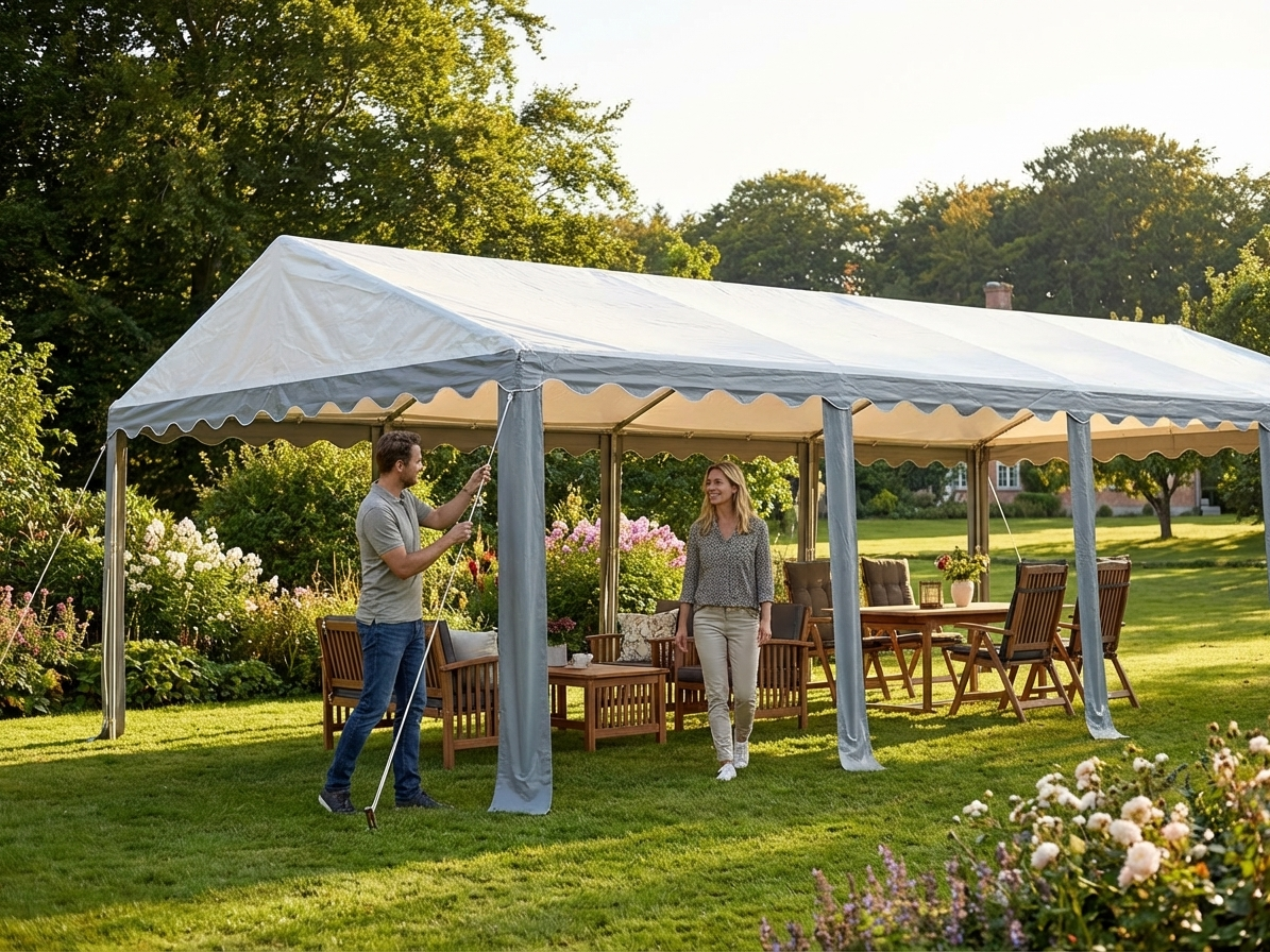 Marquee roof cover 5x8m in white and grey, polyethylene material