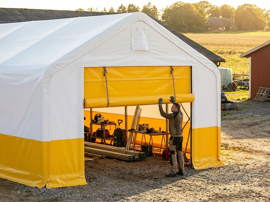 PVC endwall door for storage tent in white and yellow, 4m width - product detail
