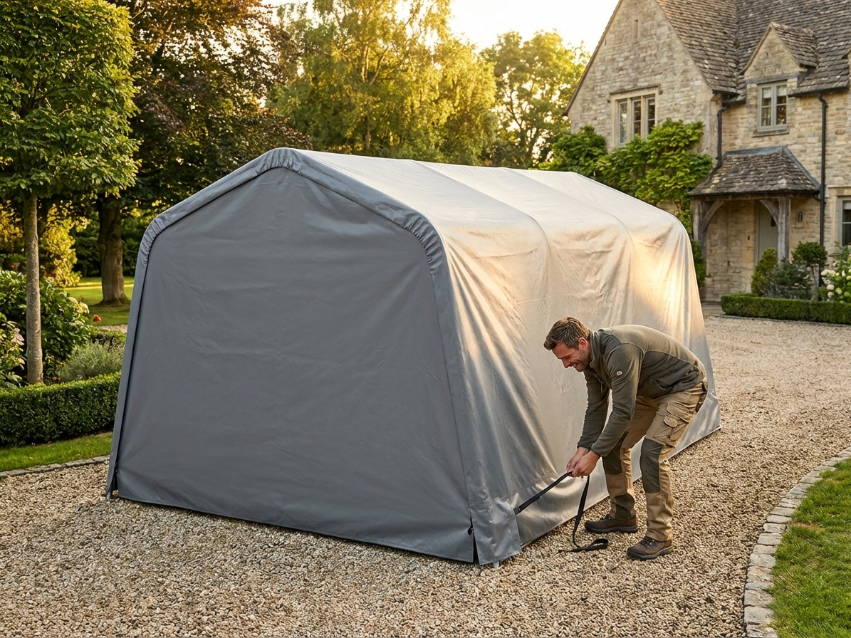 PVC roof cover for portable garage in grey