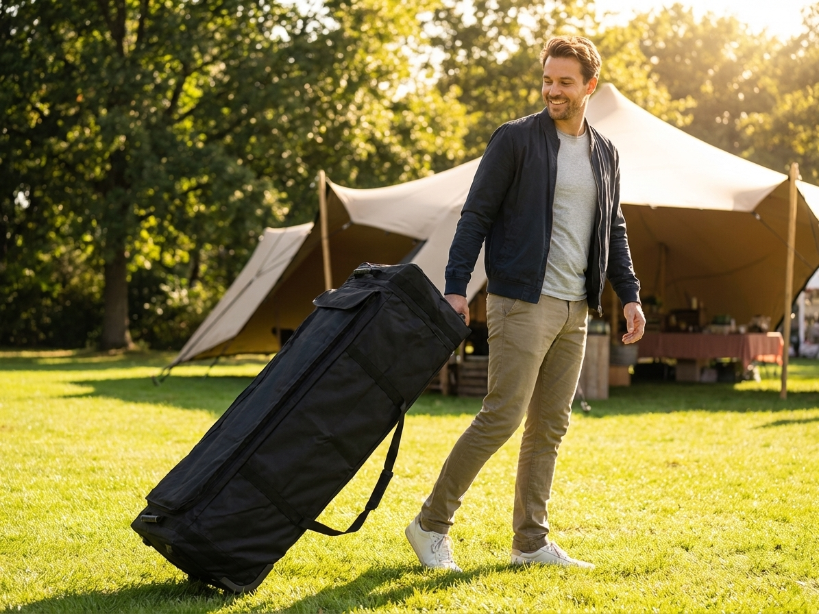 Carry bag with wheels, black, made from 600D Polyester for outdoor use