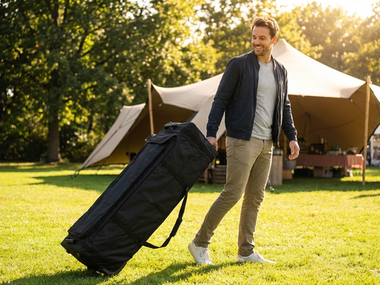 Carry bag with wheels, black, made from 600D Polyester for outdoor use