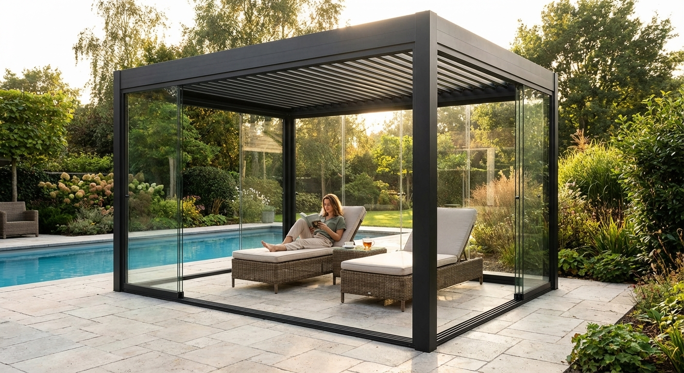 3x4m black gazebo with aluminium frame and steel roof