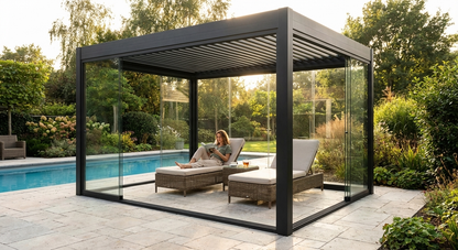 3x4m black gazebo with aluminium frame and steel roof