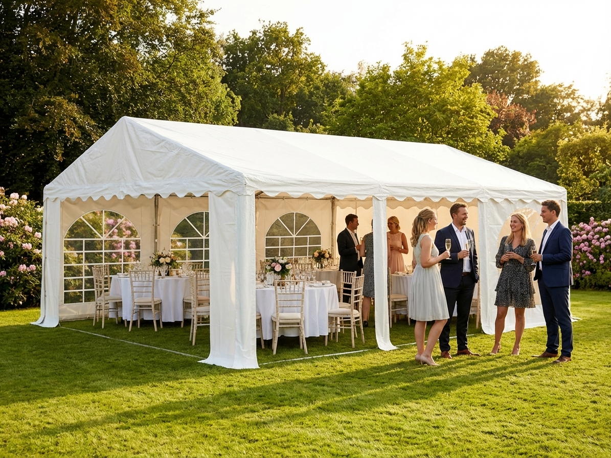 White PVC Marquee 4x6m with Galvanised Steel Frame - view 3