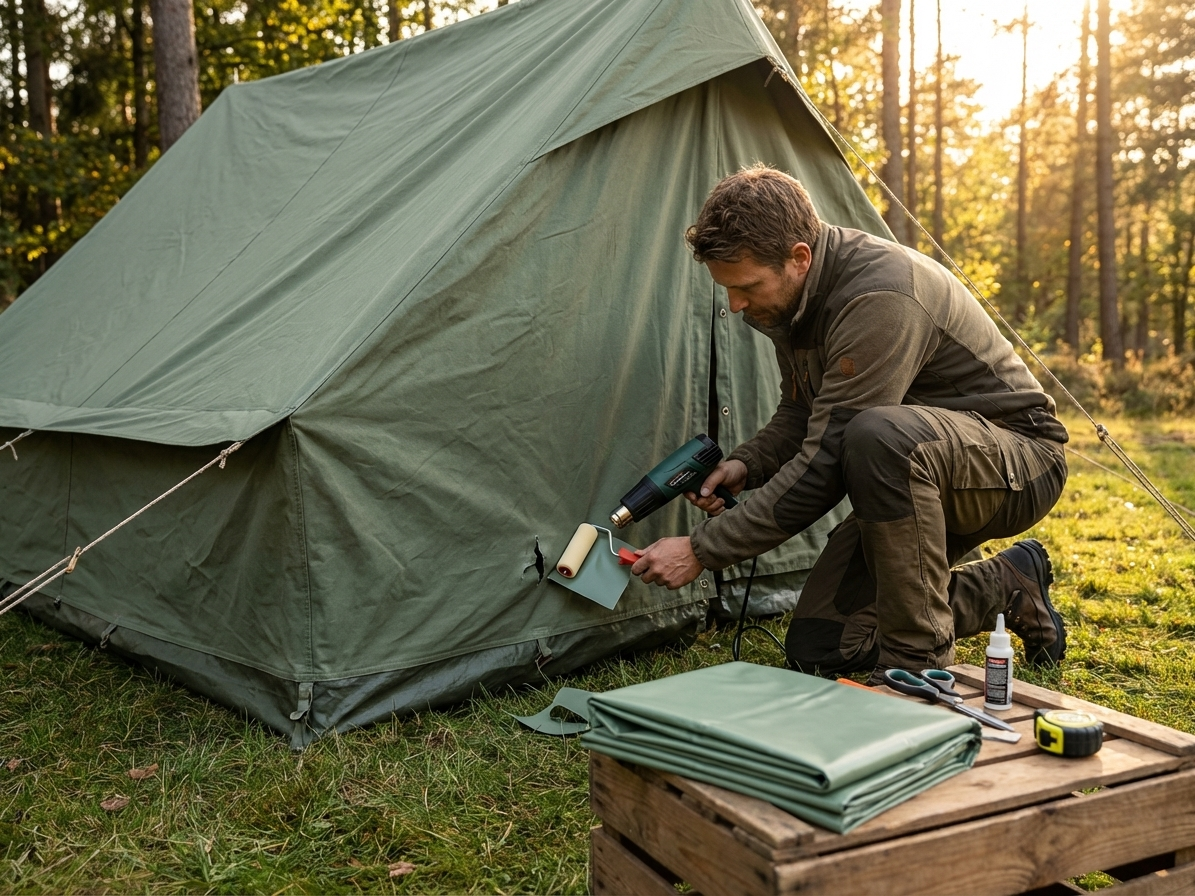 Green PVC repair material for storage tent, 1x1 metre - product detail