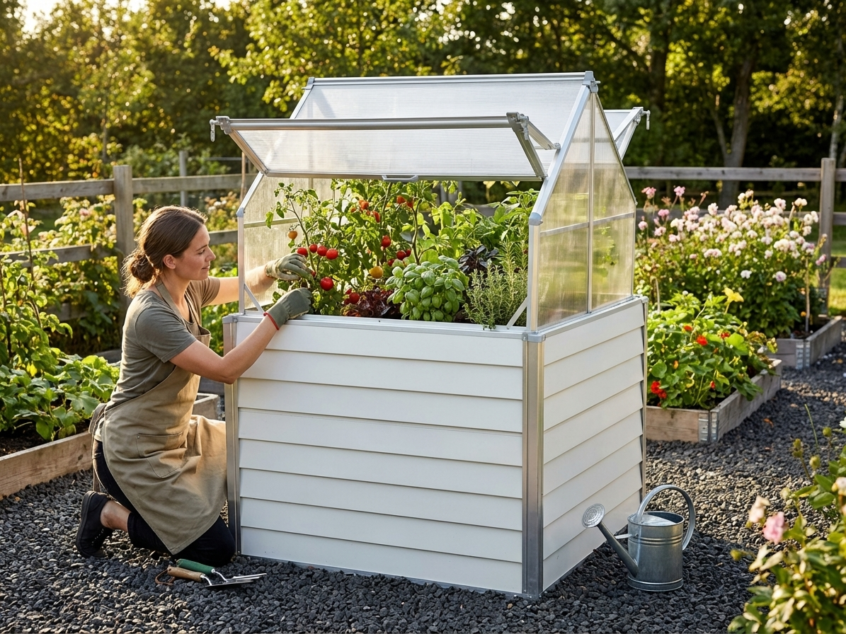 Mini Greenhouse 1.2x1.2 m White with Polycarbonate Panels - product detail