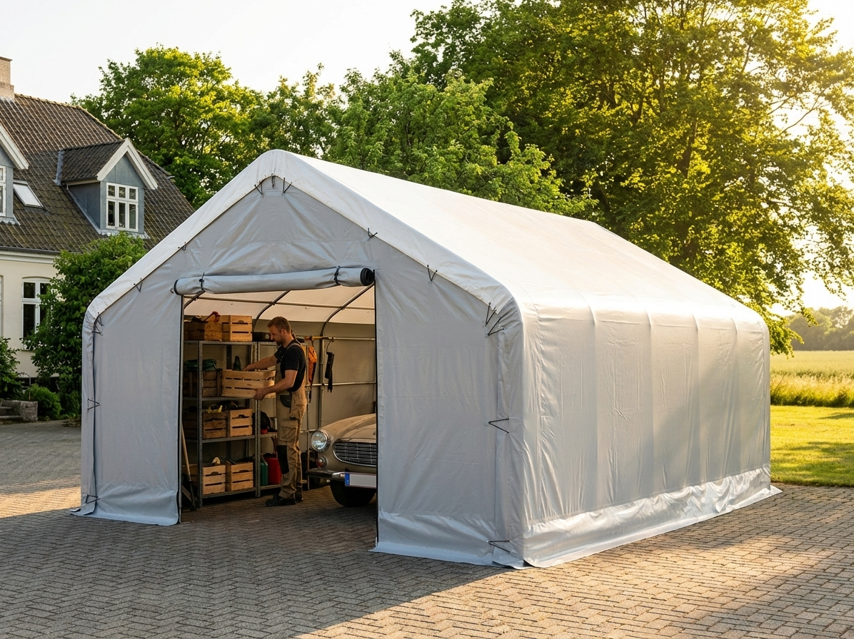Storage Shelter 8x9x3x5 m in White/Grey, PVC and steel construction - view 3