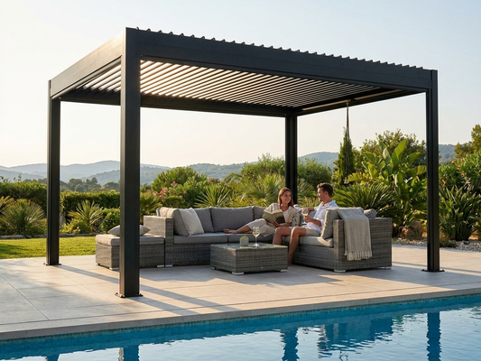 Bioclimatic Pergola Gazebo in black, 3x4 m, aluminium frame for outdoor use