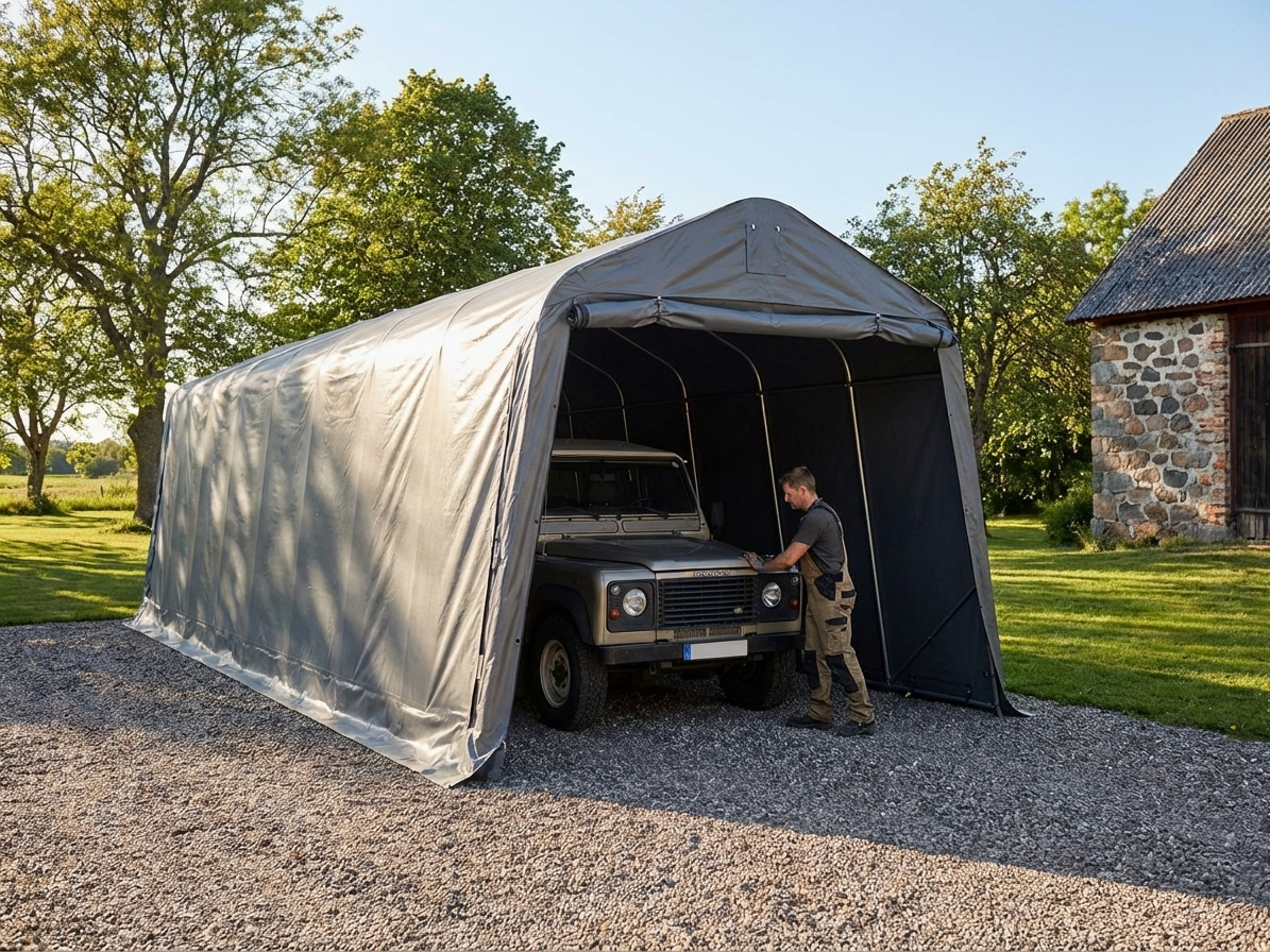 Portable garage with durable PVC and steel frame, grey colour - product detail