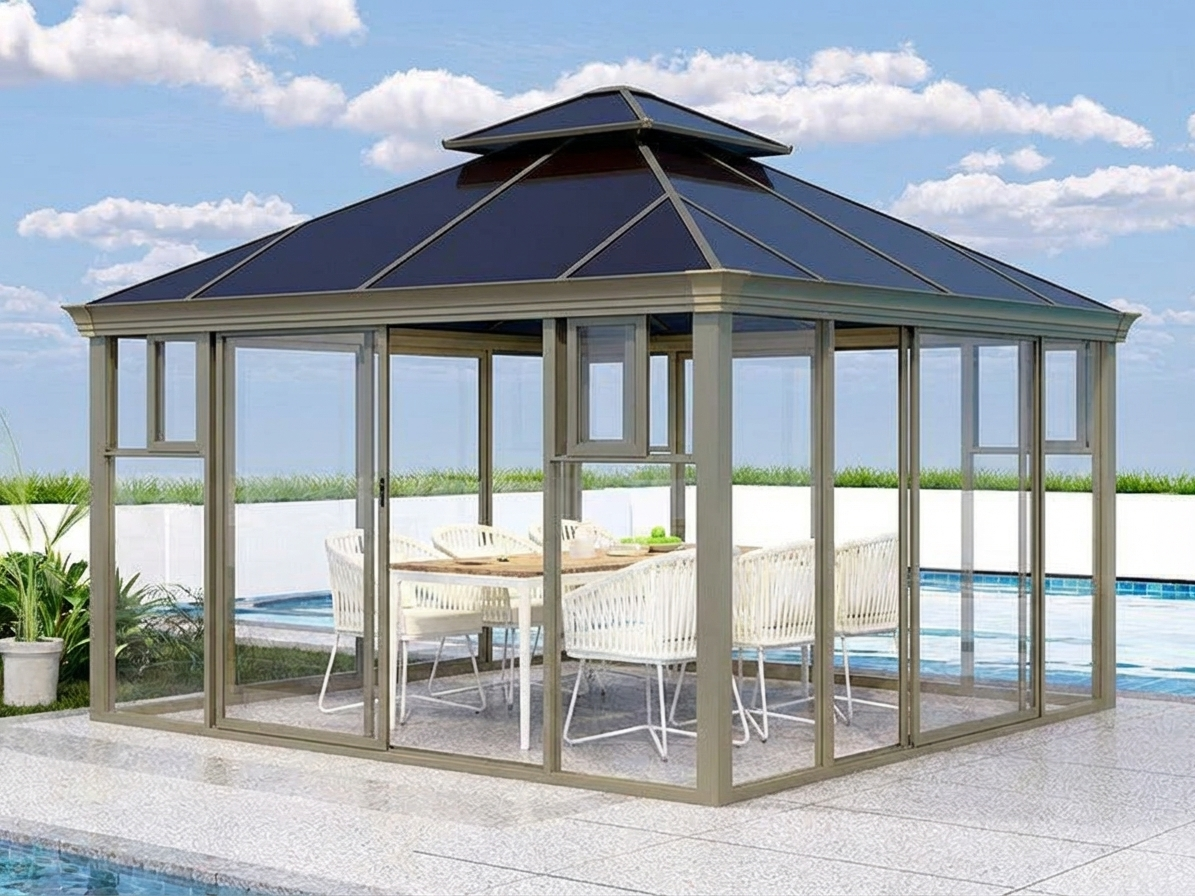 Polycarbonate Gazebo with Aluminium Frame in Brass - product detail
