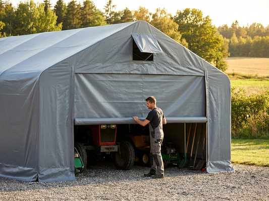 PVC storage shelter end wall in grey, designed for industrial use