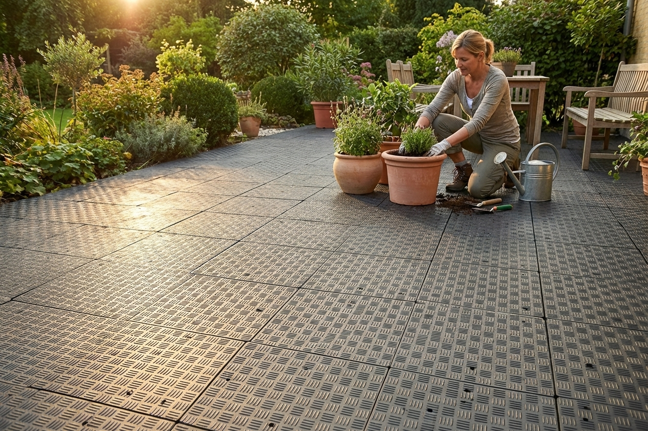 Recycled PE flooring in anthracite for commercial use